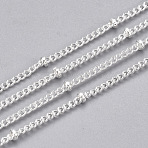 Brass Curb Chains, Satellite Chains, with Spool, Soldered, Cadmium Free & Nickel Free & Lead Free, Silver Color Plated, 2x1.5x0.4mm, about 49.21 Feet(15m)/roll(CHC-S006-01C)
