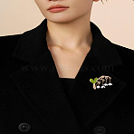 1Pc Lily Enamel Pins, Alloy ABS Pearl Brooches for Clothes, Golden, 42x35mm(JEWB-LP0004-62)