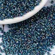 MIYUKI Round Rocailles Beads, Japanese Seed Beads, 8/0, (RR339) Blue Lined Aqua AB, 8/0, 3mm, Hole: 1mm, about 19000~20500pcs/pound(SEED-G008-RR0339)