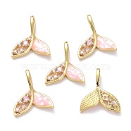 Brass Micro Pave Plum Cubic Zirconia Pendants, with Enamel and Shell, Long-Lasting Plated, Mermaid, Real 18K Gold Plated, 21x18x4mm, Hole: 6x3mm(X-ZIRC-L100-130G)