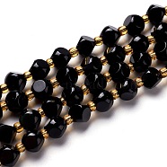 Natural Obsidian Beads Strands, with Seed Beads, Six Sided Celestial Dice, 6~6.5x6~6.5x6~6.5mm, Hole: 0.5mm, about 48pcs/strand, 15.94''(40.5cm)(G-M367-07A)