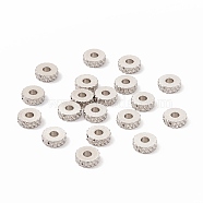 201 Stainless Steel Spacer Beads, Flat Round with Diamond Texture, Stainless Steel Color, 6x2mm, Hole: 2mm(STAS-A057-25B-P)