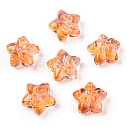 Transparent Glass Beads, Star with Bowknot, Coral, 13.5~14x14.5x7~8mm, Hole: 1.2mm(GLAA-K063-01A)