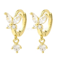 Butterfly Real 18K Gold Plated Brass Dangle Hoop Earrings, with Clear Cubic Zirconia, Long-Lasting Plated, Lead Free & Cadmium Free, Clear, 18x7.5mm(EJEW-L270-11G-01)