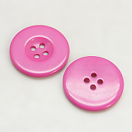 Resin Buttons, Dyed, Flat Round, Hot Pink, 13x2mm(RESI-D033-13mm-04)