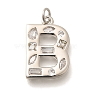 Brass Micro Pave Clear Cubic Zirconia Pendants, with Jump Ring, Lead Free and Cadmium Free, Long-Lasting Plated, Rack Plating, Letter Charms, Platinum, Letter B, 20.5x13.5x2.7mm, jump ring: 5x1mm, 3mm inner diameter.(KK-G521-01P-B)