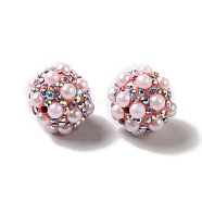 Polymer Clay Rhinestone Beads, with Imitation Pearl, Round, Pink, 17~17.5mmx17mm, Hole: 1.6mm(RGLA-D050-01H)