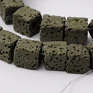 Synthetic Lava Rock Bead Strands, Cube, Dyed, Dark Green, 8x8x8mm, Hole: 2mm, about 45pcs/strand, 16 inch(G-N0104-8mm-20)