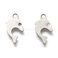 201 Stainless Steel Charms, Laser Cut, Dolphin, Stainless Steel Color, 12x6.5x0.5mm, Hole: 1.4mm(STAS-B001-45P)
