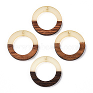 Walnut Wood & Luminous Glow in the Dark Resin Pendants, Ring Charms, PapayaWhip, 28x3.5mm, Hole: 2mm(RESI-N039-78)