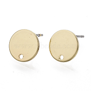Smooth Surface Iron Stud Earring Findings, with Loop and Steel Pin, Flat Round, Light Gold, 10mm, Hole: 1.2mm, Pin: 0.7mm(IFIN-N005-16)