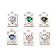 Rack Plating Alloy Glass Pendants, Platinum, Rectangle with Heart Charms, Mixed Color, 19.5x12.5x5mm, Hole: 1.8mm(PALLOY-P291-06P)