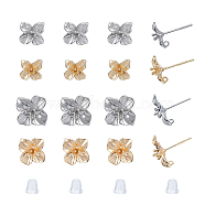 SUPERFINDINGS 16Pcs 4 Style Brass Stud Earring Findings, with Vertical Loops and 20Pcs Plastic Ear Nuts, Flower, Platinum & Golden, 11x11mm and 15x15mm, Hole: 0.9~1mm, Pin: 0.8mm, 4Pcs/style(KK-FH0005-02)