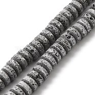 Electroplated Natural Lava Rock Beads Strands, Flat Round/Disc, Heishi Beads, Platinum Plated, 7x3mm, Hole: 3mm, about 123pcs/strand, 16.14''(41cm)(G-Q1009-F01-01C)