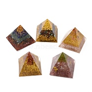 Orgonite Pyramid, Resin Pointed Home Display Decorations, with Natural Gemstone and Metal Findings, 49x49x48.5mm(DJEW-K017-01)