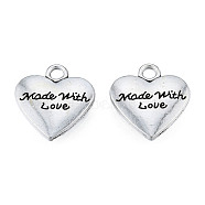 Tibetan Style Alloy Pendants, Cadmium Free & Lead Free, Heart with Word Made with Love, Antique Silver, 19x17x3mm, Hole: 2.5mm, about 330pcs/1000g(TIBEP-N012-14)