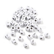 Opaque Acrylic Beads, Square with Letter, Silver Metal Enlaced, Letter F, 5x5x5mm, Hole: 2mm, about 5000ocs(OACR-D282-06F)