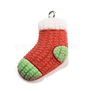 Christmas Theme Opaque Resin Pendants, with Platinum Tone Iron Loops, Christmas Socking, 32.5x21.5x6mm, Hole: 2mm(RESI-F054-A05)