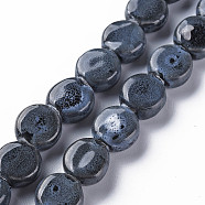 Handmade Porcelain Ceramic Beads Strands, Famille Rose Style, Flat Round, Midnight Blue, 12x7mm, Hole: 2mm, about 28~29pcs/strand, 12.28~12.72 inch(31.2~32.3cm)(PORC-Q265-008H)