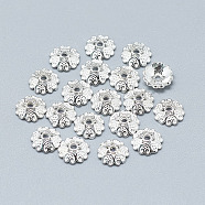 925 Sterling Silver Bead Caps, 6-Petal, Flower, Silver, 8x2mm, Hole: 1.2mm(STER-T002-87S)