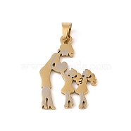 Mother's Day Ion Plating(IP) 304 Stainless Steel Pendants, Laser Cut, Mother and Two Daughters Charm, Real 18K Gold Plated, 32x22x1mm, Hole: 6x4mm(STAS-U002-05G)