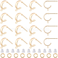 18Pcs Brass Round Stud Earrings Findings, Half Hoop Earring Findings with Horizontal Loops, with 40Pcs Plastic Ear Nuts, 20Pcs Brass Open Jump Rings, Real 18K Gold Plated, 13x3mm, Hole: 1.5mm, Pin: 0.8mm(DIY-CN0002-91)