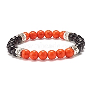Round Synthetic Turquoise(Dyed) Beaded Stretch Bracelet for Women, Orange Red, Inner Diameter: 2-1/4 inch(5.8cm)(BJEW-JB07531-02)