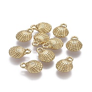 Alloy Pendants, Ocean Theme, Lead Free & Nickel Free & Cadmium Free, Scallop Shell Shape, Real 14K Gold Plated, 13.5x10x4mm, Hole: 1.8mm(TIBEP-A040-041G-NR)