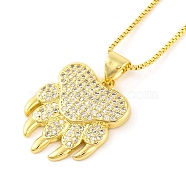 Brass Pave Clear Cubic Zirconia Pendant Necklaces for Women, Real 18K Gold Plated, Paw Print, 17.52 inch(44.5+5cm)(NJEW-S430-03G-04)