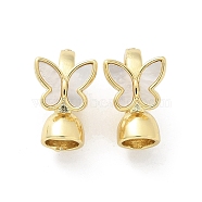 Brass Fold Over Clasps, with Natural Shell, Butterfly, Golden, White, 15.5x9.5x10mm(KK-Z083-19G-01)