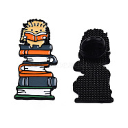 Hedgehog Reading Book Enamel Pin, Electrophoresis Black Plated Alloy Badge for Backpack Clothes, Nickel Free & Lead Free, Light Salmon, 34.5x15mm, Pin: 1.2mm(JEWB-N007-254)