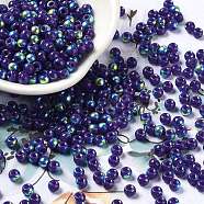 Glass Seed Beads, Half Plated, Opaque Colours Rainbow, Round Hole, Round, Dark Slate Blue, 4x3mm, Hole: 1.2mm, 7500pcs/pound(SEED-H002-A-A619)