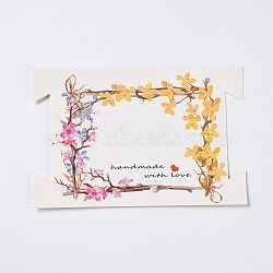 Rectangle Paper Hair Ties Display Cards, Floral Jewelry Display Cards for Hair Ties, Gold, 8.05x12x0.05cm(CDIS-C004-07F)