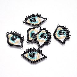 MIYUKI & TOHO Handmade Japanese Seed Beads Links, Loom Pattern, Eye, Black, 27~28x40~42x1.7mm, Hole: 2mm(SEED-A029-BC08)