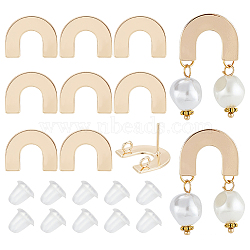 10Pcs Brass Arch Stud Earring Findings, with Vertical Loop & 30Pcs Plastic Ear Nuts, Golden, 18.5x14.5mm, Hole: 2.5mm, Pin: 0.7mm(KK-BC0011-61)