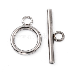 304 Stainless Steel Ring Toggle Clasps, Stainless Steel Color, Ring: 19x14x2mm, Hole: 3mm, Bar: 24.5x7x2.5mmm, Hole: 3mm(X-STAS-Q179-01)