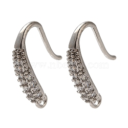 Rack Plating Brass Micro Pave Clear Cubic Zirconia Earring Hooks, Ear Wire, Long-Lasting Plated, Lead Free & Cadmium Free, Platinum, 16.5x9x4mm, Hole: 1mm, Pin: 1mm(KK-A231-02P)