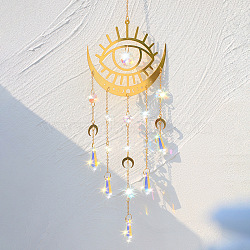 Alloy Evil Eye Pendant Decorations, Hanging Suncatcher, with Glass Cone Charm, for Home Decorations, Golden, Pendant: 334mm(PW-WG26991-01)