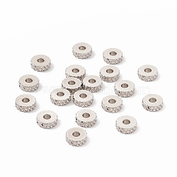 Non-Tarnish 201 Stainless Steel Spacer Beads, Flat Round with Diamond Texture, Stainless Steel Color, 6x2mm, Hole: 2mm(STAS-A057-25B-P)