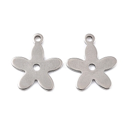 201 Stainless Steel Pendants, Flower, Stainless Steel Color, 15.5x13x0.8mm, Hole: 1.4mm(STAS-K217-22)
