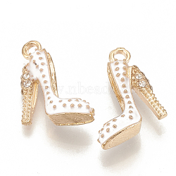 Alloy Enamel Stilettos Pendants, Cadmium Free & Lead Free, with Rhinestone, High-heeled Shoes, Light Gold, Creamy White, 17.5x14x6mm, Hole: 2mm(X-ENAM-S115-042D)