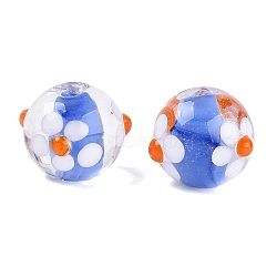 Handmade Bumpy Lampwork Beads, Round & Flower, Blue, 12~14.5mm, Hole: 1.2~1.5mm(LAMP-N042-21A-01)