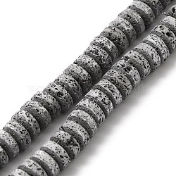 Electroplated Natural Lava Rock Beads Strands, Flat Round/Disc, Heishi Beads, Platinum Plated, 7x3mm, Hole: 3mm, about 123pcs/strand, 16.14''(41cm)(G-Q1009-F01-01C)