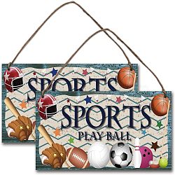 Natural Wood Hanging Wall Decorations, with Jute Twine, Rectangle with Word, Sports Themed Pattern, 150x300x5mm(HJEW-WH0015-092)