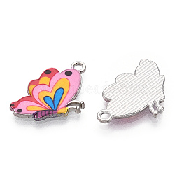 Printed Alloy Pendants, with Enamel, Butterfly, Platinum, Pink, 24.5x16x2mm, Hole: 2mm(PALLOY-R111-26B)