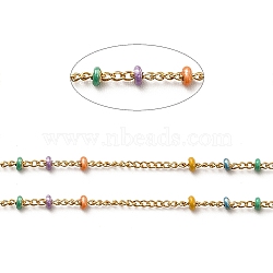 Handmade 304 Stainless Steel Curb Chains, with Colorful Enamel Beaded, Soldered, with Spool, Golden, 1mm, 2x1mm(CHC-A006-07G)