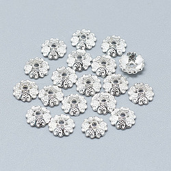 925 Sterling Silver Bead Caps, 6-Petal, Flower, Silver, 8x2mm, Hole: 1.2mm(STER-T002-87S)