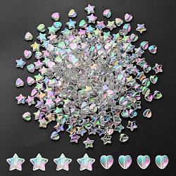 30OPcs 2 Style Eco-Friendly Transparent Acrylic Beads, Heart/Star, Dyed, AB Color, Clear AB, 8x8x3mm, Hole: 1.5mm(TACR-YW0001-71)