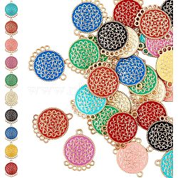 HOBBIESAY 36pcs 9 colors Alloy Enamel Chandelier Components Links, Flat Round with Flower, Mixed Color, 23.5x18x2.5mm, Hole: 1.8mm, 1.5mm, 4pcs/color(ENAM-HY0001-03)