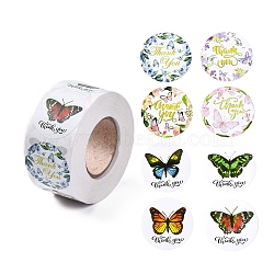 8 Patterns Butterfly Round Dot Self Adhesive Paper Stickers, Insect Thank You Gift Decals for Party, Decorative Presents, Colorful, 25mm, about 500pcs/roll(DIY-A042-13A)